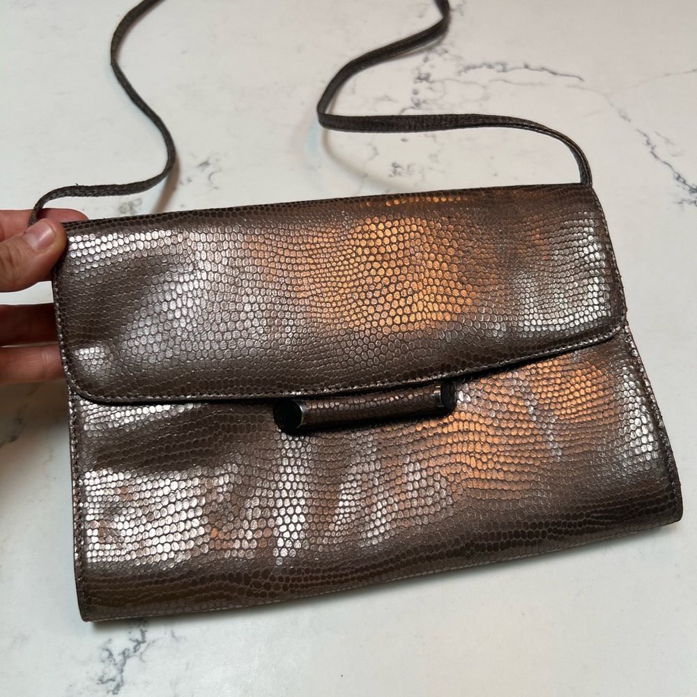 Rodo Italy Snakeskin Crossbody and Clutch Metallic Bronze Bag